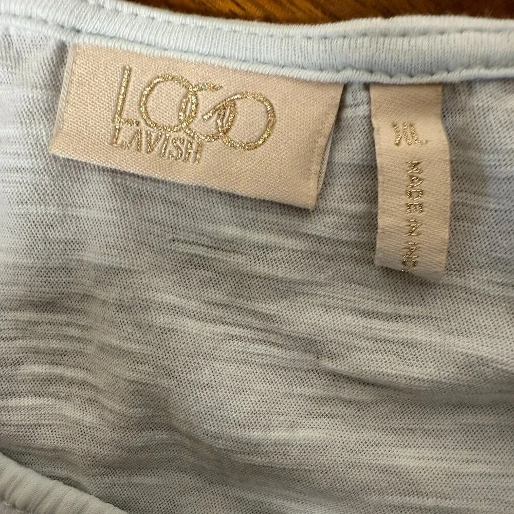 LOGO Lavish Knit Top Asymmetric Hem Embroidery XL- Ice Blue